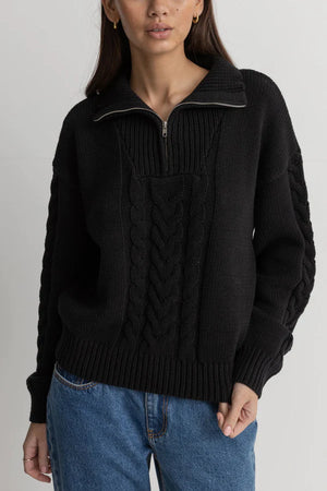 Rhythm Cabelled Vintage Zip Knit Black