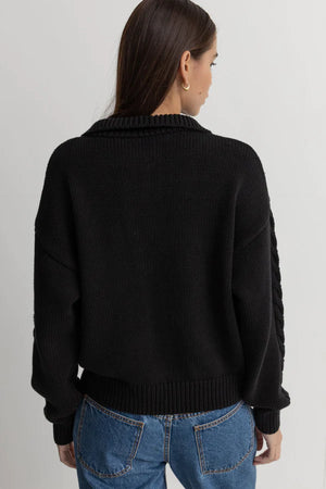 Rhythm Cabelled Vintage Zip Knit Black