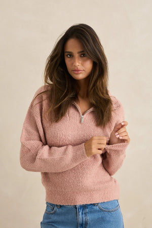 Rhythm Quinn Zip Knit Pink
