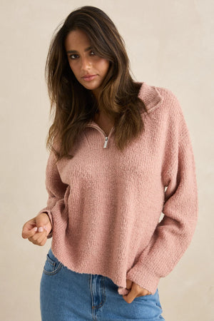Rhythm Quinn Zip Knit Pink