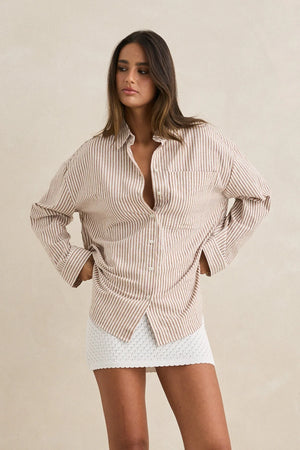 Rhythm Valley Stripe Oversized Shirt Tan