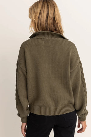 Rhythm Cabelled Vintage Zip Knit Olive