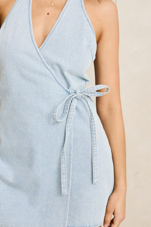 Rhythm Louise Wrap Mini Dress Light Blue