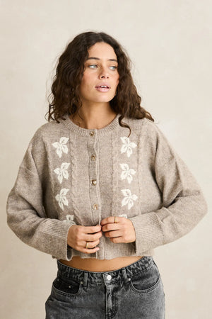 Rhythm Blanca Floral Crop Cardigan Natural