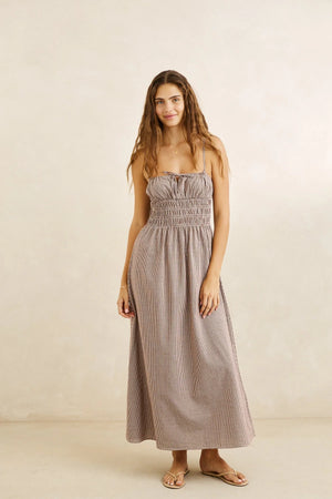 Rhtyhm London Check Midi Dress Chocolate