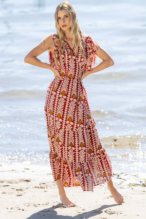 100% cotton summer wrap dress red