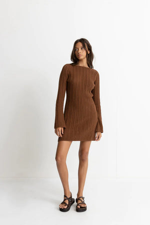 Rhythm Charlize Long Sleeve Knit Dress Chocolate