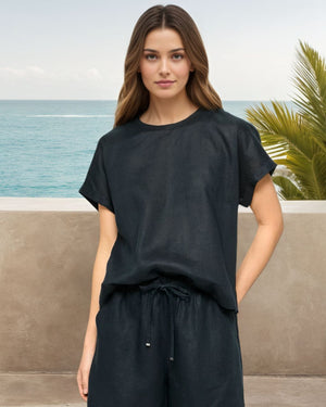 Mutig Linen Blend Top Black