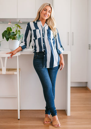 Soul Sparrow Stripe Linen Shirt Navy