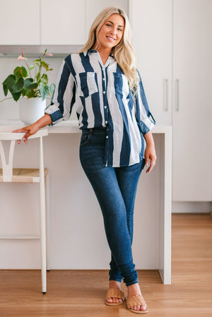 Soul Sparrow Stripe Linen Shirt Navy