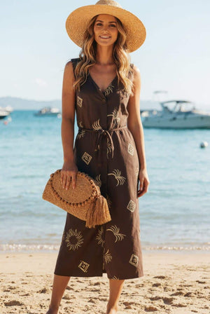 Mutig Breeze Button Midi Dress Brown