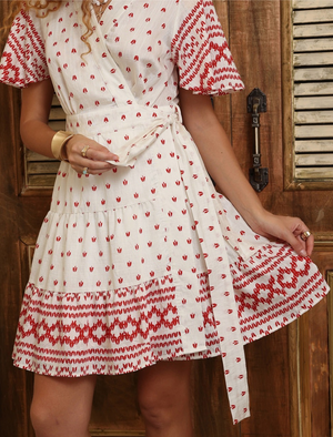 Iris Maxi Forbidden Fruit Wrap Dress Cream/Red