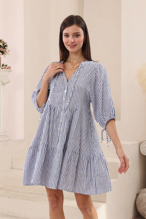 Iris Maxi Babydoll Stripe Dress Blue