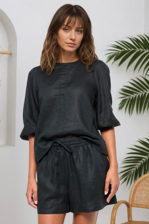 Mutig Linen Blend Shorts Black