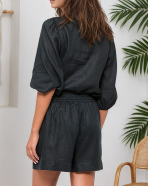 Mutig Linen Blend Shorts Black