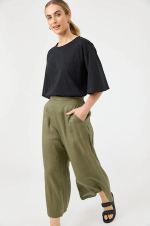 Eb & Ive Studio Crop Linen Pant Khaki