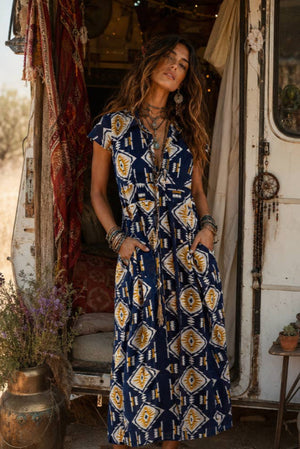 100% cotton wrap dress in navy