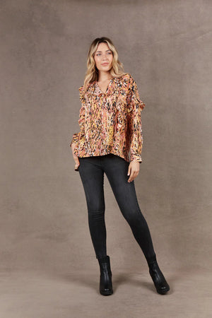 Eb & Ive Mayan Frill Blouse Ochre