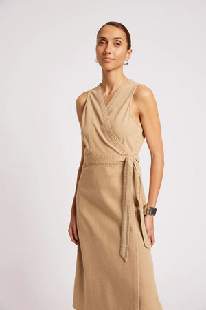 Eb & Ive Dusk Denim Wrap Dress Dune