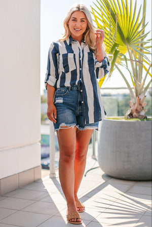 Soul Sparrow Stripe Linen Shirt Navy