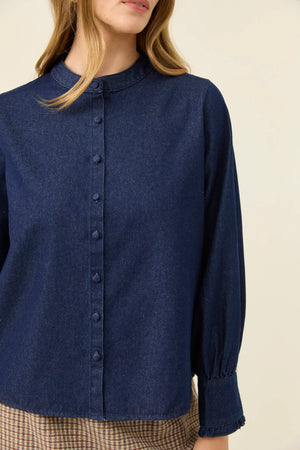 Isle Of Mine Sloane Denim Frill Shirt Indigo