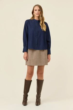 Isle Of Mine Sloane Denim Frill Shirt Indigo