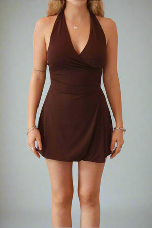 Thanne Halter Buckle Dress Chocolate
