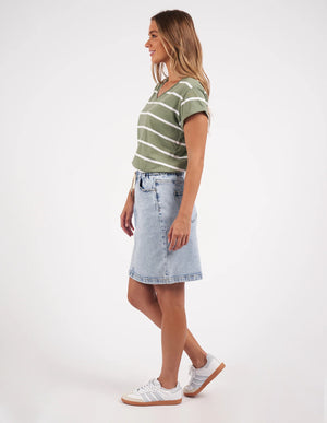 Foxwood Manly Stripe Vee Tee Sage & White