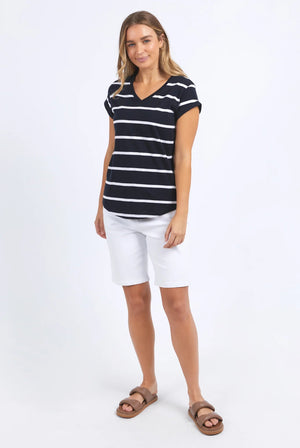 Foxwood Manly Stripe Vee Tee Sapphire & White