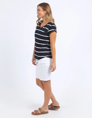 Foxwood Manly Stripe Vee Tee Sapphire & White
