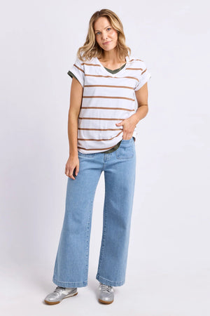 Foxwood Manly Stripe Vee Tee White/Toasted Coconut Stripe