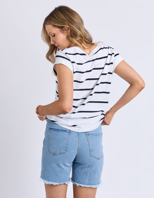 Foxwood Manly Stripe Vee Tee White/Navy