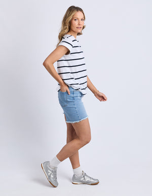 Foxwood Manly Stripe Vee Tee White/Navy