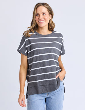 Foxwood Allison Stripe Tee Charcoal/White
