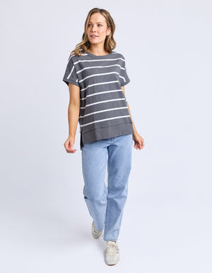 Foxwood Allison Stripe Tee Charcoal/White