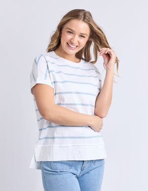 Foxwood Allison Stripe Tee White/Sky