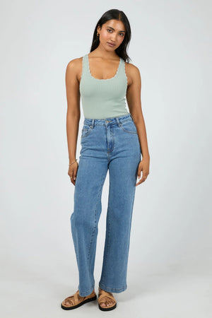 All About Eve Washed Rib Lace Tank Sage