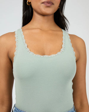All About Eve Washed Rib Lace Tank Sage