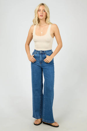 All About Eve Washed Rib Lace Tank Vanilla