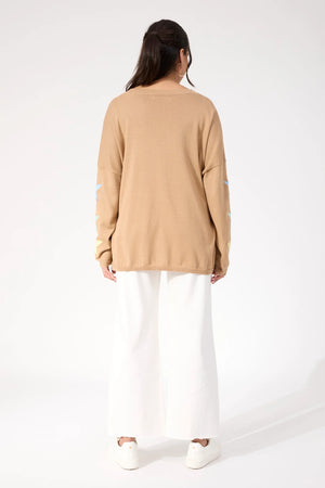Haven Vermont Star V Neck Jumper Tan