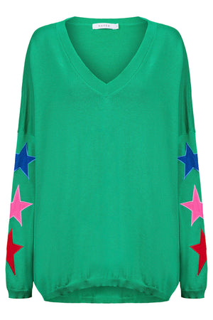 Haven Vermont Star V Neck Jumper Green