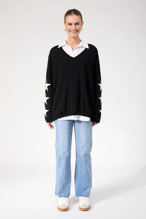 Haven Vermont Star V Neck Jumper Black