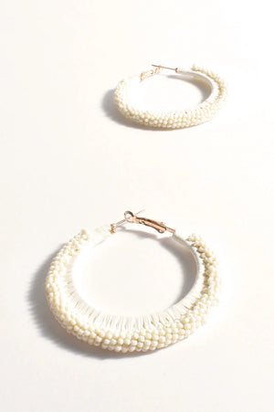 Adorne Bead And Raffia Event Hoops Cream