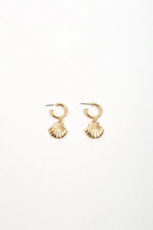 Adorne Mini Metal Shell Hoops Gold
