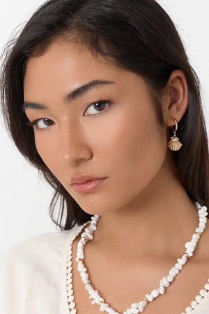 Adorne Mini Metal Shell Hoops Gold