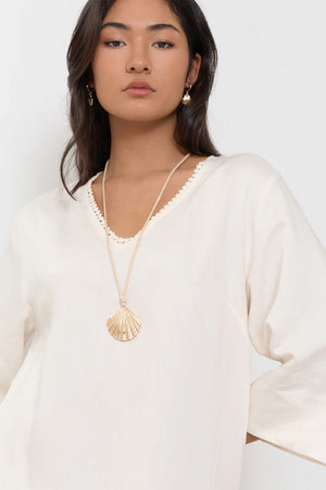 Adorne Shell Drop Adjustable Cord Necklace Camel Gold