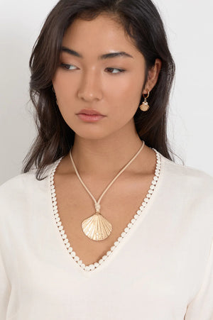 Adorne Shell Drop Adjustable Cord Necklace Camel Gold