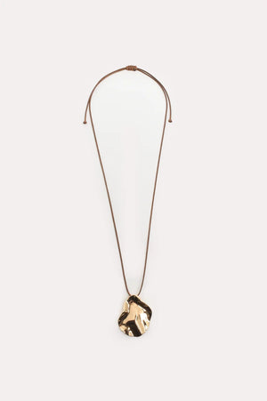 Adorne Metal Pendant Drop Cord Necklace Tan Gold