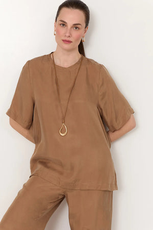 Adorne Cut Out Pendant Drop Cord Necklace TanGold