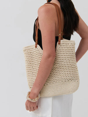 Angels Whisper Cotton Crochet Summer Tote Beige